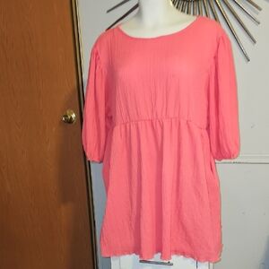 Women's Coral Pink Scoop Neck Tunic Dress